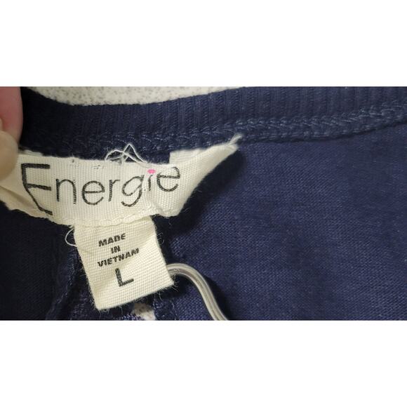 Energie Navy Blue  Light Blue Heathered Raglan 3/4 Sleeves Large Lace Detail - Picture 4 of 6